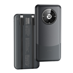 Power bank 10000mAh REMAX RPP-37 20W+22.5W avec 2 câbles de charge rapide intégrés - Noir