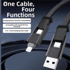Câble de chargement USB – 4-en-1 – magnétique – dragonne – charge rapi