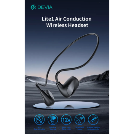 Écouteurs sans fil Bluetooth Devia TWS Lite1 Air Conduction - Noir — Devia · Smarty Paris 18e