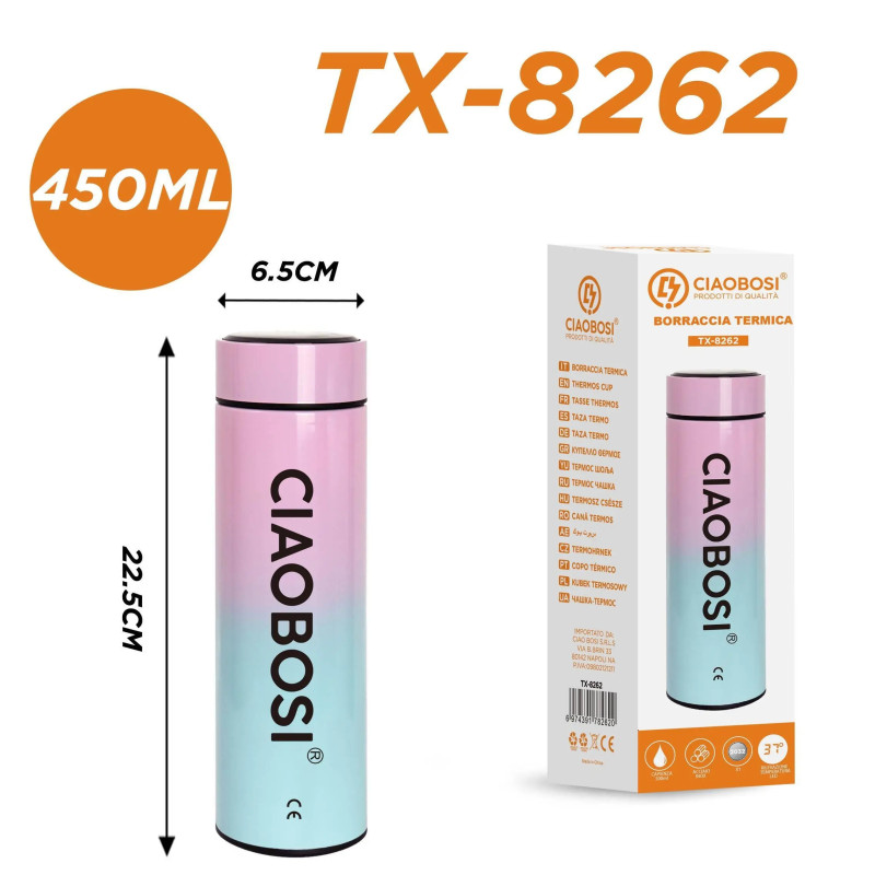 Bouteille Thermos Intelligente avec Écran Digital CIAOBOSI TX-8262 (450 ml) - Rose · Smarty Paris