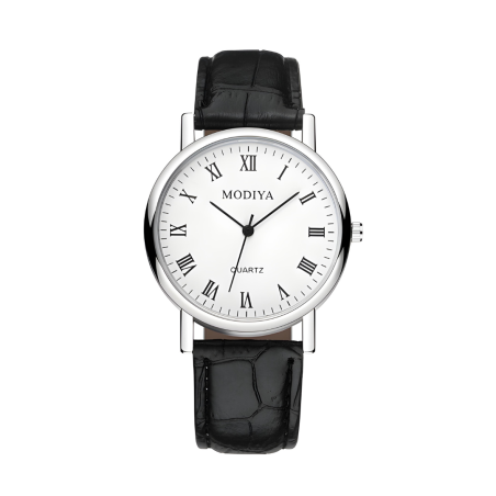 Montre à Quartz pour Hommes Modiya Bracelet en Cuir PU Chiffre Romain Blanc Noir — ECO · Smarty Paris 18e