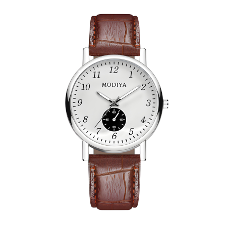 Montre à Quartz pour Hommes Modiya Bracelet en Cuir PU avec Petit Cadran Blanc Marron — ECO · Smarty Paris 18e