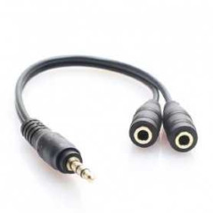 Câble Audio Jack 3,5 mm Mâle / 2 Jack 3,5mm Femelle - 19,5 cm - Noir R