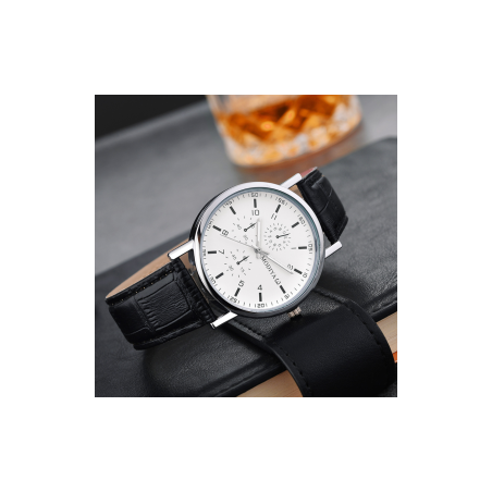 Montre à Quartz pour Hommes Modiya Bracelet en Cuir PU avec 3 Petits C