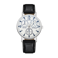 Montre à Quartz pour Hommes Modiya Bracelet en Cuir PU avec 3 Petit Cadran Modèle 999 Blanc Noir — ECO · Smarty Paris 18e