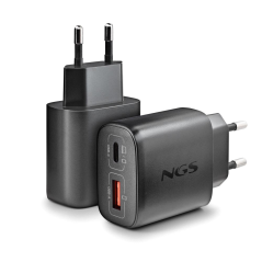 Chargeur Mural Ultra-Rapide 45W avec 2 Ports (1 USB-C + 1 USB-A) NGS EON 45W BLACK - Noir — NGS · Smarty Paris 18e