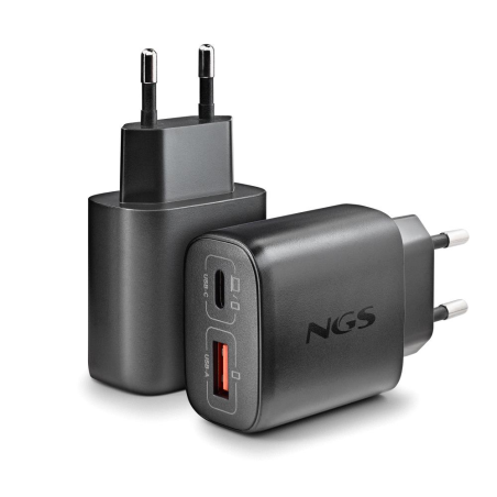 Chargeur Mural Ultra-Rapide 45W avec 2 Ports (1 USB-C + 1 USB-A) NGS EON 45W BLACK - Noir — NGS · Smarty Paris 18e