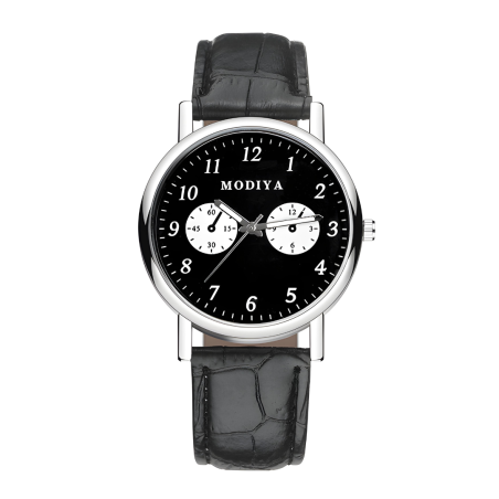 Montre à Quartz pour Hommes Modiya Bracelet en Cuir PU avec 2 Petits Cadrans Noir — ECO · Smarty Paris 18e
