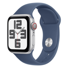 Montre Connectée Apple Watch Series SE 2 GPS 44mm Aluminium Argent Avec Bracelet Sport Bleu Orage S/… — Apple · Smarty Paris 18e