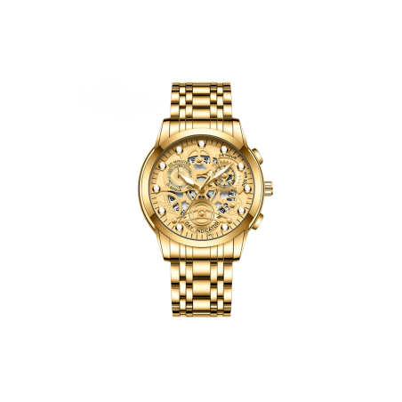 Montre Homme Lumineux Étanche en Acier Inoxydable 2451JJ - Or Ref F413