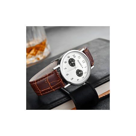 Montre à Quartz pour Hommes Modiya Bracelet en Cuir PU avec 2 Petits C