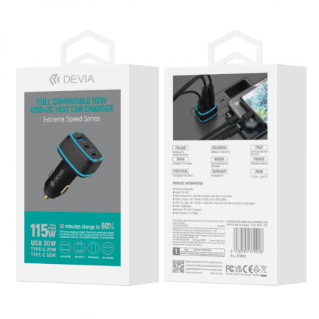 Chargeur voiture Devia 115W USB et USB-C | Smarty