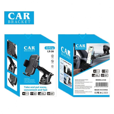 Support voiture ventouse 2-en-1 LX-26 Noir | Smarty