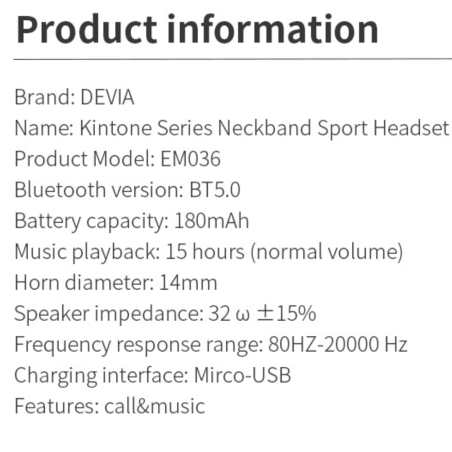 Écouteurs sans fil sport Tour de cou Bluetooth 15H Devia Kintone Series EM036 - Noir — Devia · Smarty Paris 18e