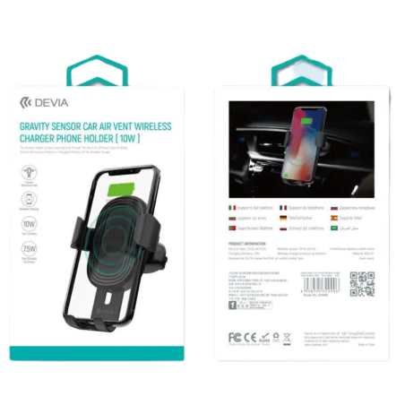 Support Voiture Chargeur Sans Fil de grille d'aération 10W - Devia - Noir — Devia · Smarty Paris 18e