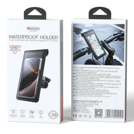 Support pour téléphone de vélo – Yesido – C333 – étanche – support pour moto – support pour scooter – noir · Smarty Paris