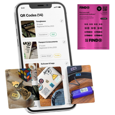 Autocollants QR code - FindR Sticker - Alliage brossé - Feuille de 12 autocollants interactifs Rose · Smarty Paris