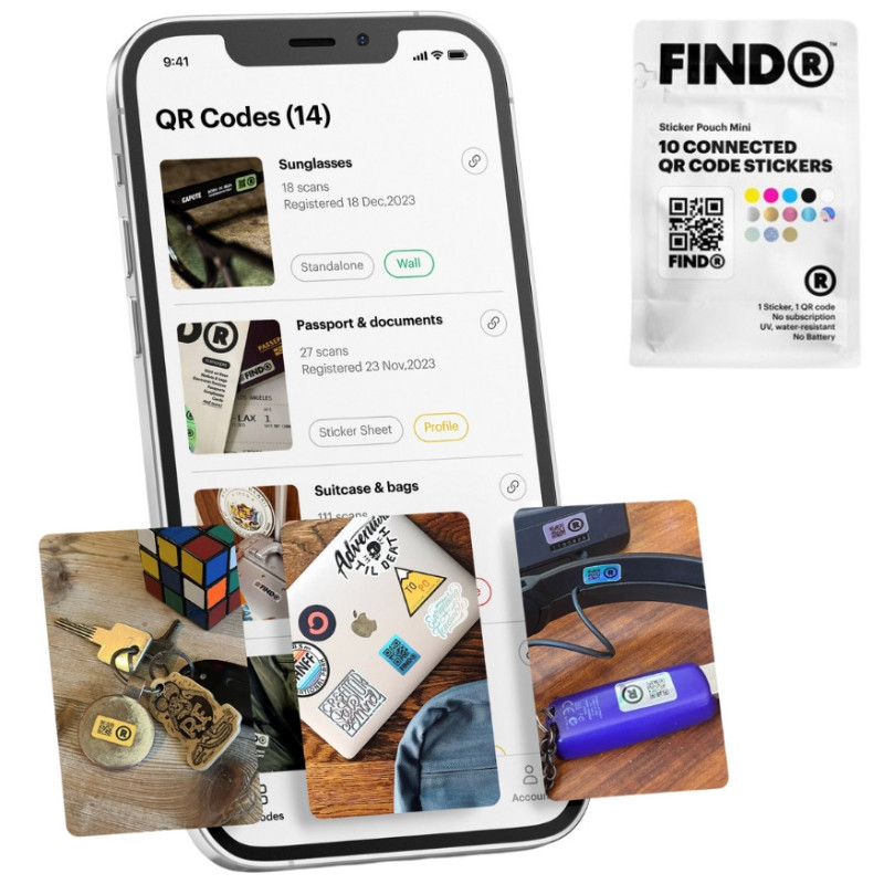 Stickers QR code - FindR Sticker Bag - Mini QR Code - Pochette de 10 autocollants interactifs · Smarty Paris