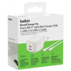 Adaptateur Secteur 2 Ports / Câble USB-C / USB-C 50W 1m BELKIN - WCH01