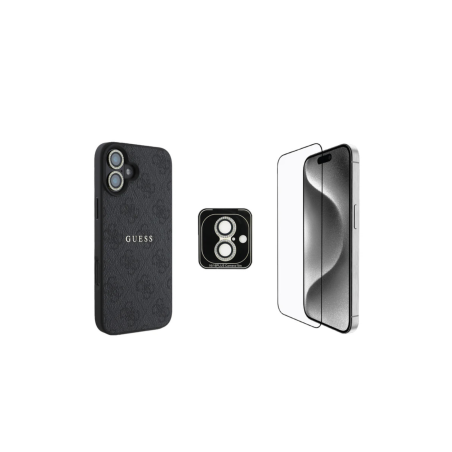 GUESS Bundle Protective 3-en-1 pour iPhone – Coque MagSafe, Verre trem