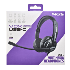 Casque avec Cable Stereo USB-C NGS VOX605 - NOIR - Protections Ref G43