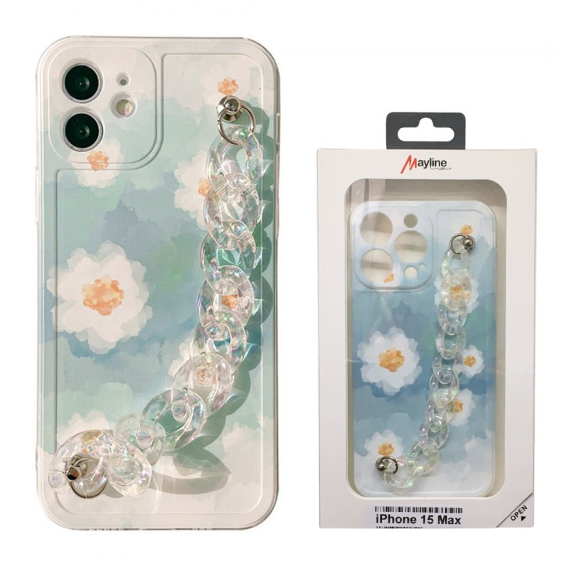 Coque motif aquarelle fleurs bleues Mayline – collier laser