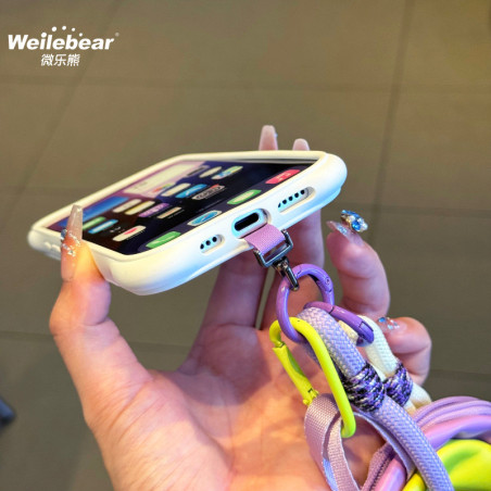 Collier Téléphone Cordon Long Tressé Bicolore Violet avec Peluche Monstre Kawaii — ECO · Smarty Paris 18e