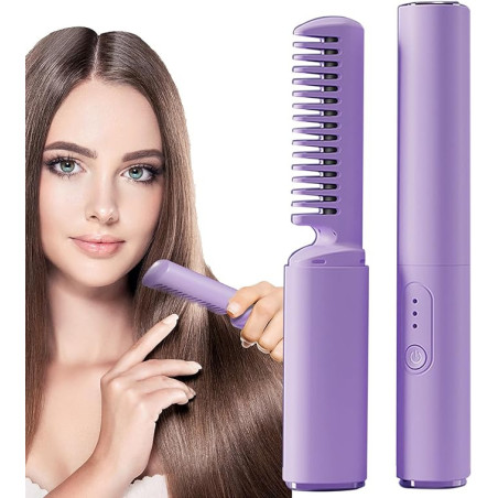 Brosse à Lisser Rechargeable, Chauffante et Rapide pour Cheveux Épais, Bouclés et Doux - Violet · Smarty Paris