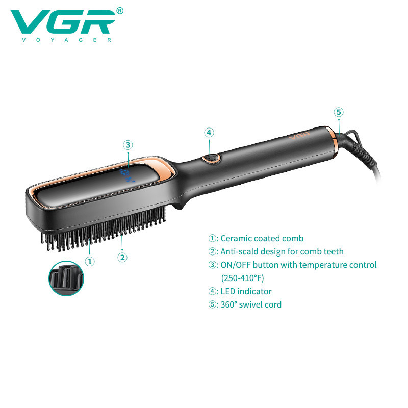 Peigne & Brosse Lissante VGR V560 Noir Revêtement Céramique · Smarty Paris