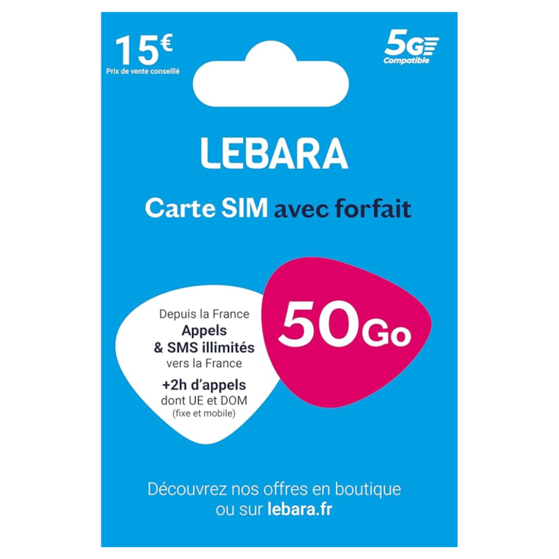 Carte SIM Prépayée Lebara Mobile illimité +50 Go d’Internet sans engagement — Reconditionné Garanti 12 mois · Smarty Paris