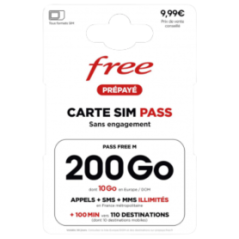 Carte SIM Prépayée Free Appel + SMS + MMS Illimité 200Go Internet Sans