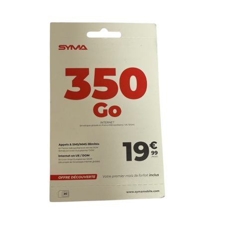 Carte SIM SYMA 350 Go d’Internet 5G Réseau SFR + Appels et SMS illimités Sans En… — Reconditionné Garanti 12 mois · Smarty Paris