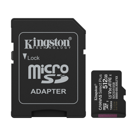 Carte mémoire microSD 512 Go Kingston Canvas Select Plus - SDCS3/512GB — Kingston · Smarty Paris 18e