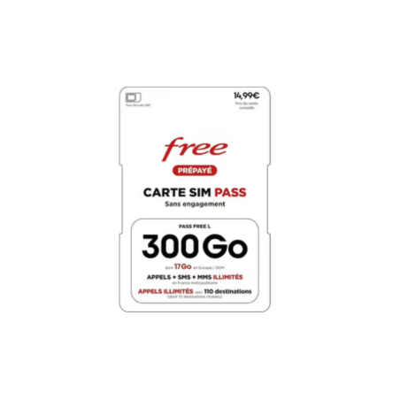 Carte SIM Prépayée Free Appel + SMS + MMS Illimité 300Go Internet Sans
