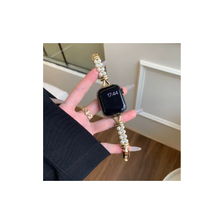 Bracelet de Perles Rondes avec Zircons pour Apple Watch - Acier Inoxyd