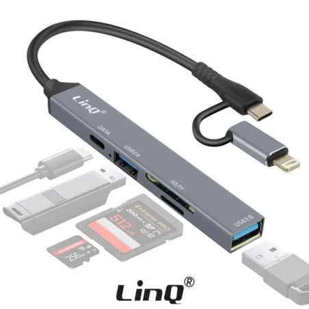 HUB Type-C/Lightning 6 en 1 - USB 2.0 +USB 3.0 + USB-C + SD + TF LinQ IT7943 — LinQ · Smarty Paris 18e