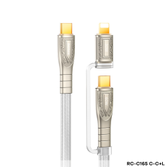 Câble 2-en-1 Type-C / Type-C + Lightning en Alliage Zinc Tressé de Charge Rapide 60W REMAX Prime Series RC-C165 - 1.2M - Argent