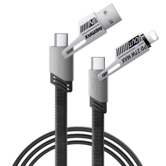 Câble 4-en-1 USB/Type-C vers Lightning/Type-C Tressé de Charge Rapide 65W REMAX RC-C189 - 1M - Noir — REMAX · Smarty Paris 18e
