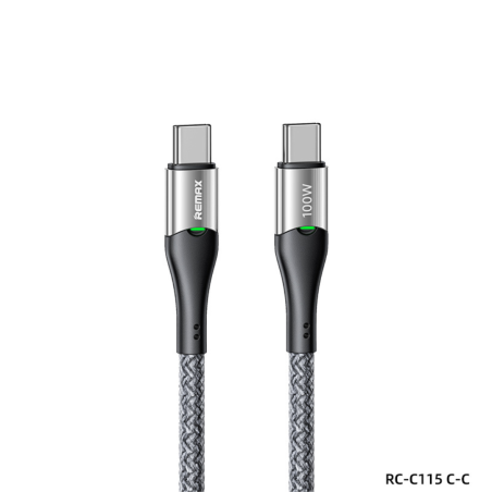 Câble Type-C / Type-C Tressé de Charge Rapide 100W REMAX Intelyelec Series RC-C115 - 1.2M - Argent — REMAX · Smarty Paris 18e