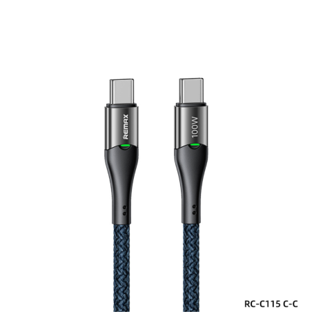 Câble Type-C / Type-C Tressé de Charge Rapide 100W REMAX Intelyelec Series RC-C115 - 1.2M - Bleu — REMAX · Smarty Paris 18e
