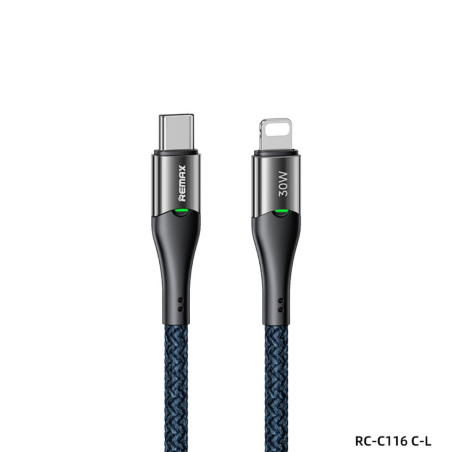 Câble Type-C / Lightning Tressé de Charge Rapide 30W REMAX Intelyelec Series RC-C116 - 1.2M - Bleu — REMAX · Smarty Paris 18e