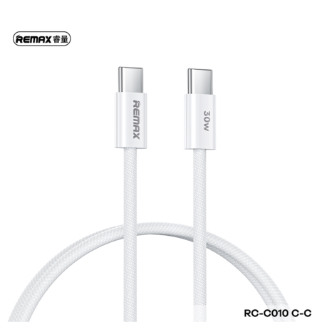 Câble Type-C / Type-C Tressé de Charge Rapide 30W REMAX Série Chelectricy RC-C010 - 1M - Blanc — REMAX · Smarty Paris 18e