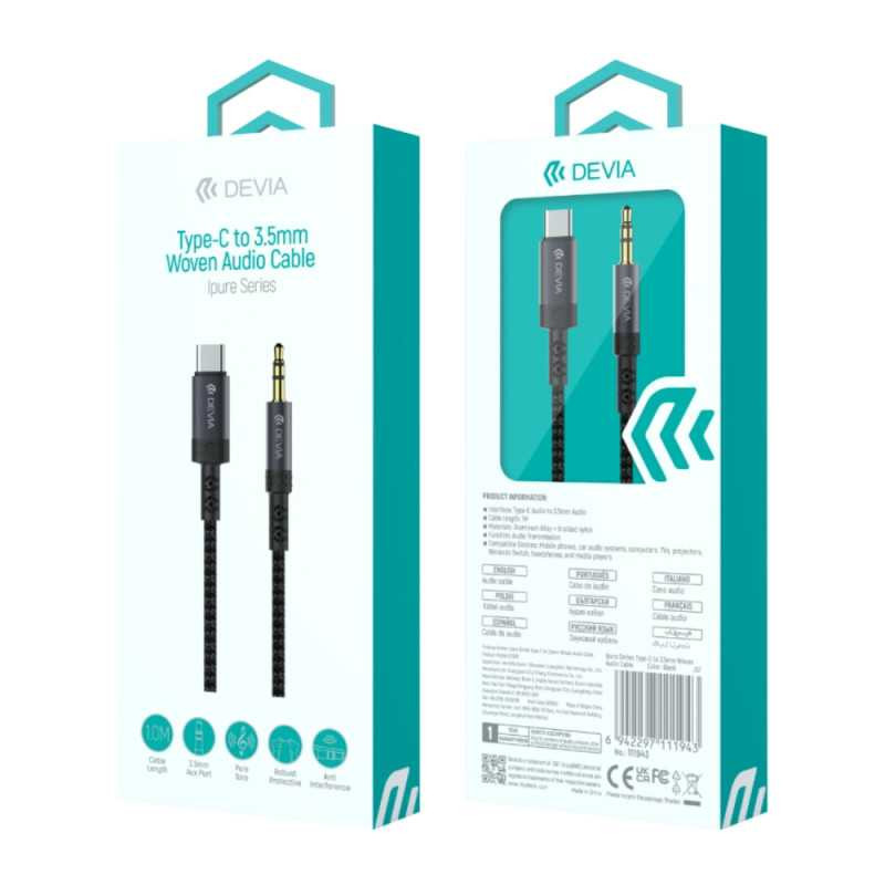Audio Cable Devia iPure Series – USB-C to 3.5 mm Black Audio Cable Devia iPure Series – USB-C to 3.5 mm Black