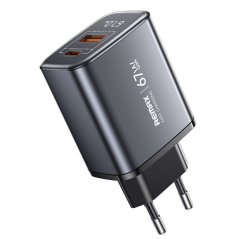 Chargeur Rapide GaN 67W avec affichage numérique - USB + Type-C REMAX U2-AC67W - Argent — REMAX · Smarty Paris 18e