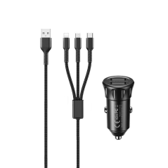 Kit Chargeur de voiture 2.4A + Câble 3-en-1 USB/Type-C + Lightning + Micro USB Remax RCC236 Série Va… — REMAX · Smarty Paris 18e