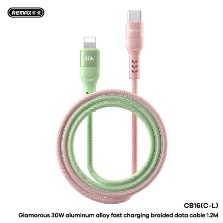Type-C / Type-C 65W Glamorous en Alliage d'Aluminium Tressé REMAX CB16(C-C) - 1.2M - Rose — REMAX · Smarty Paris 18e