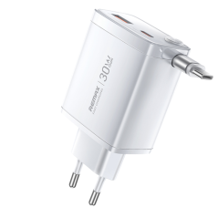 Chargeur GaN avec Câble Type-C Télescopique Lightning 30W REMAX U02-AC30Wc - EU - Blanc — REMAX · Smarty Paris 18e