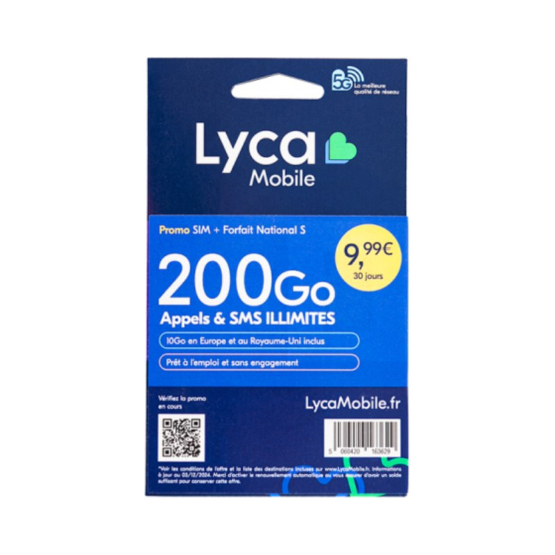 Prepaid SIM Card Lyca Mobile – unlimited + 200GB France / 16GB Europe