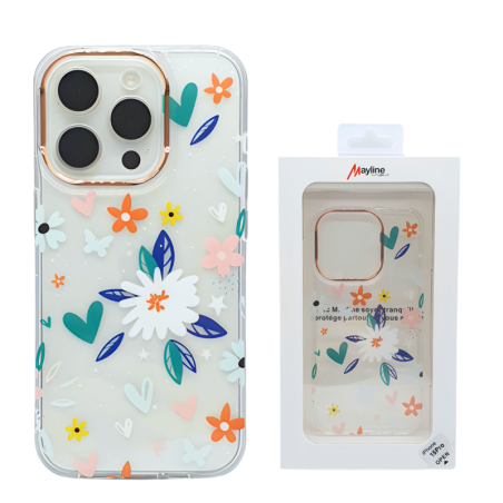 Clear Case Mayline Flower-06 – for iPhone Blue White Flowers
