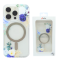 Frosted Clear MagSafe Case Mayline Flower-05 – for iPhone Blue White Flower